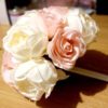 cream peonies and pink roses wedding bouquet 2