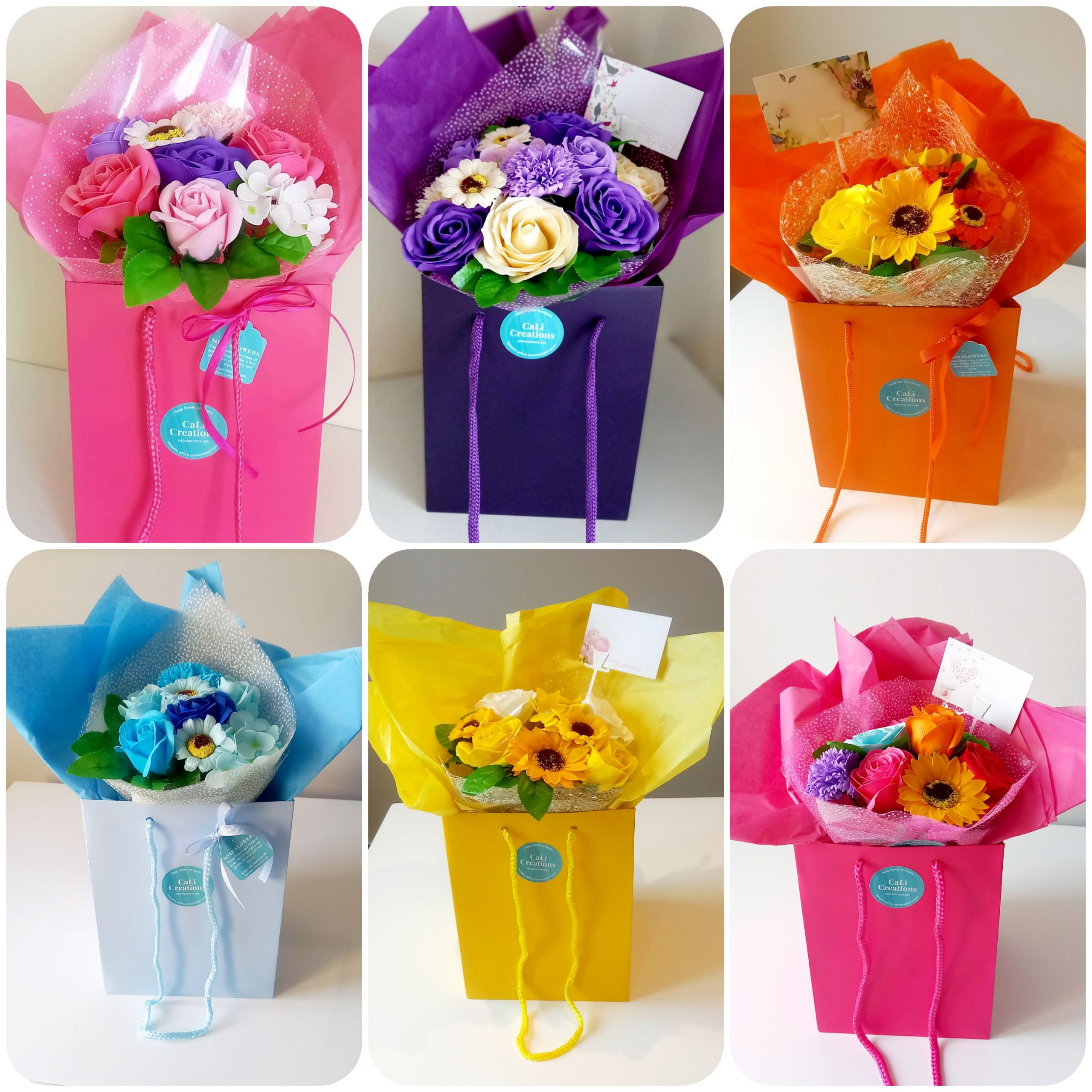 Soap flower collage flower bags