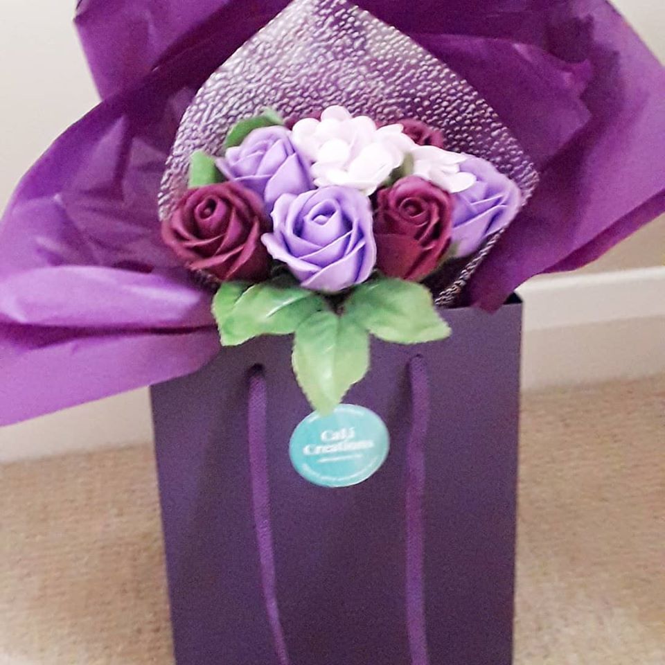 violet purple soap flower bag