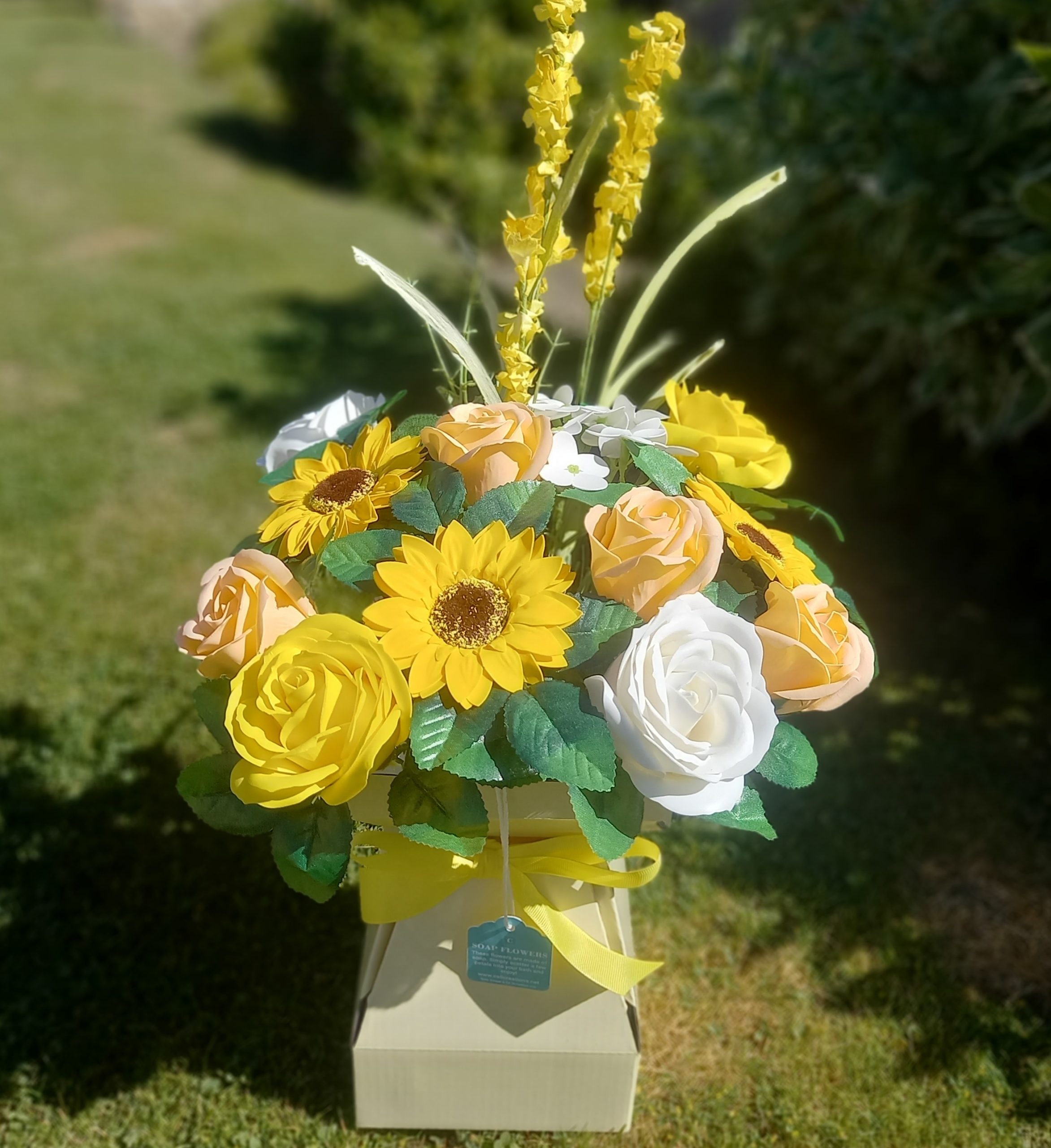 sunflower white and peach transporter vase