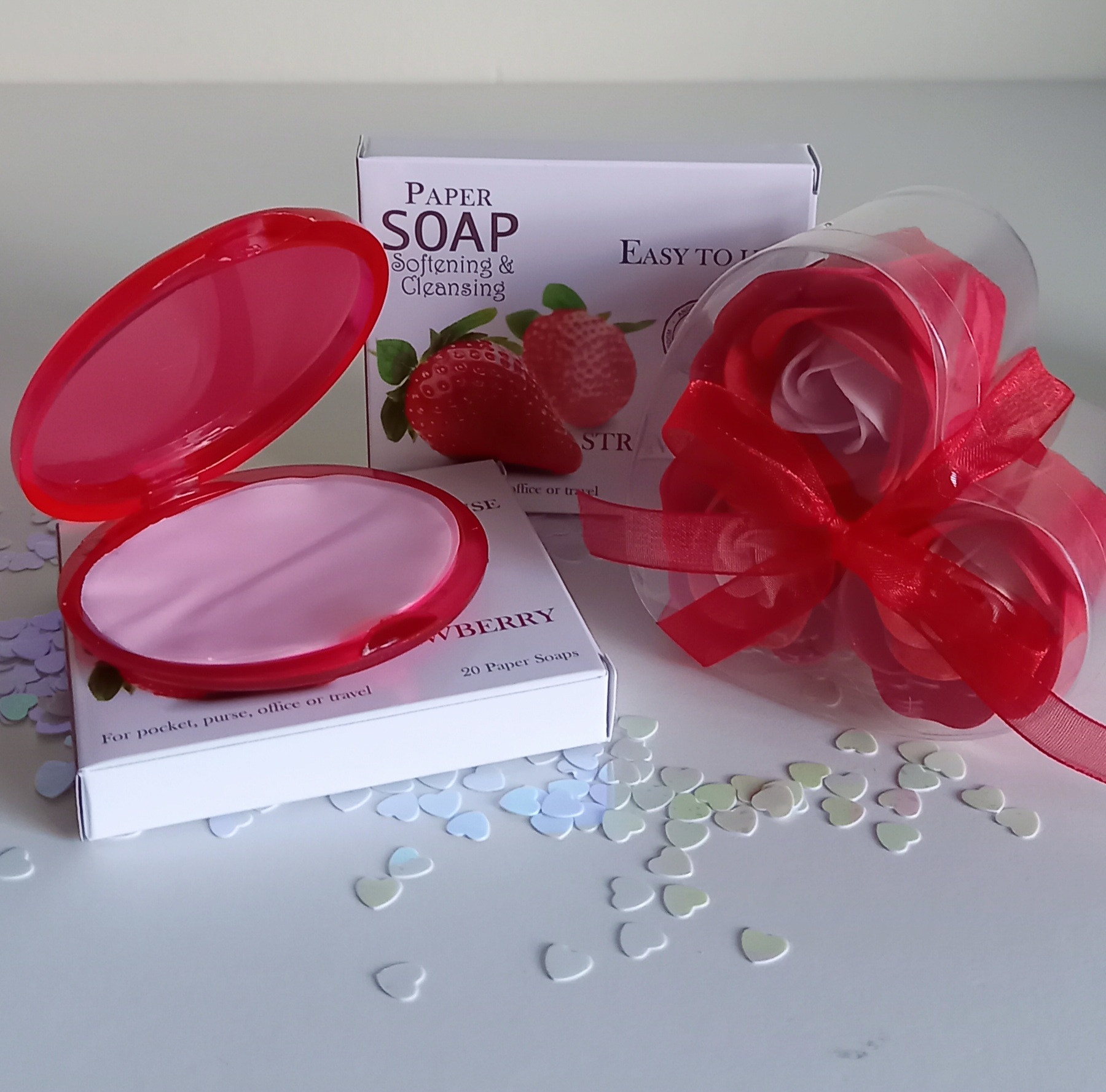 Strawberry soap leaves and rose soap trio