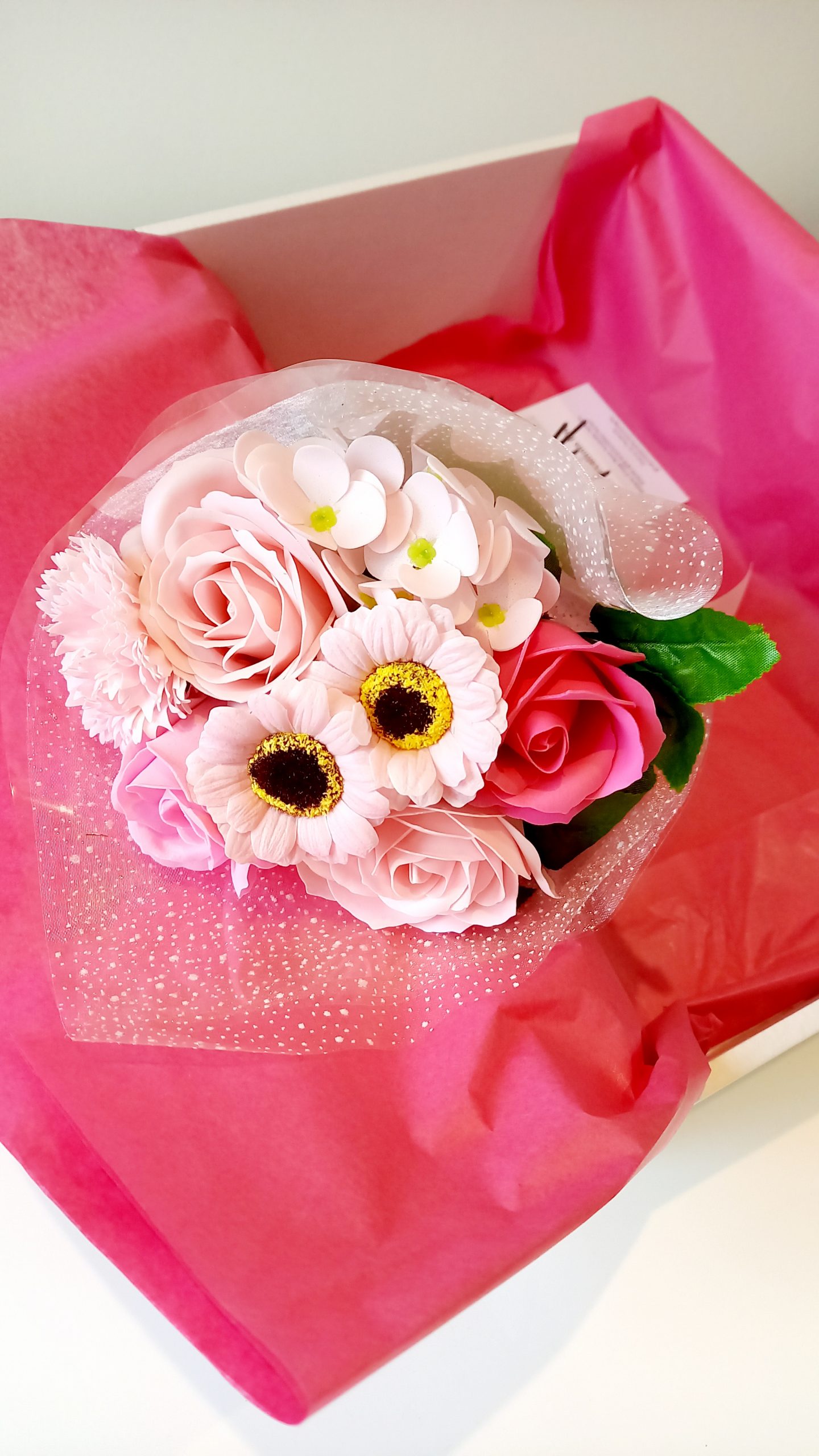 pink boxed flowers