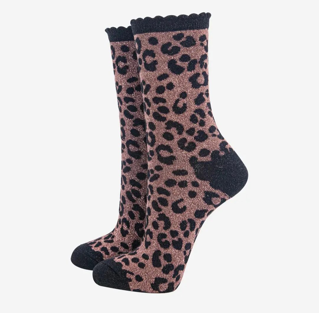 sparkly leopard print socks