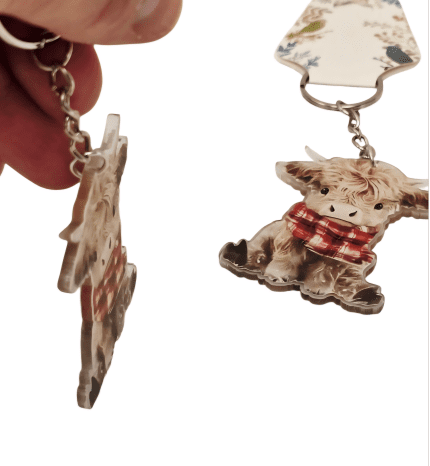 highland cow keyring sideways